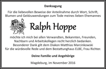 Traueranzeige von Ralph Hoppe  von Magdeburger Volksstimme