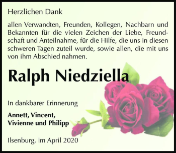Traueranzeige von Ralph Niedziella  von Magdeburger Volksstimme