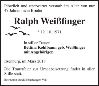 Traueranzeige von Ralph Weißfinger  von Magdeburger Volksstimme