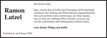 Traueranzeige von Ramon Latzel  von Magdeburger Volksstimme