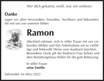 Traueranzeige von Ramon Michelsen  von Magdeburger Volksstimme