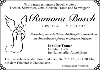 Traueranzeige von Ramona Busch  von Magdeburger Volksstimme