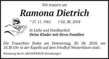 Traueranzeige von Ramona Dietrich  von Magdeburger Volksstimme