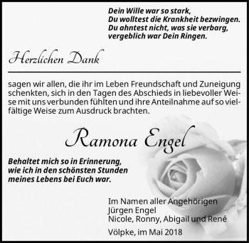 Traueranzeige von Ramona Engel  von Magdeburger Volksstimme