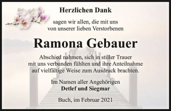 Traueranzeige von Ramona Gebauer  von Magdeburger Volksstimme