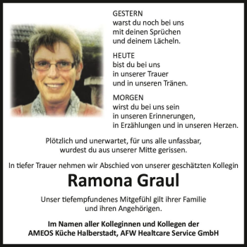 Traueranzeige von Ramona Graul  von Magdeburger Volksstimme