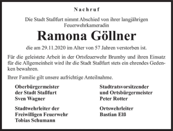 Traueranzeige von Ramona Göllner  von Magdeburger Volksstimme