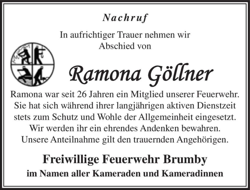  Traueranzeige für Ramona Göllner  vom 05.12.2020 aus Magdeburger Volksstimme