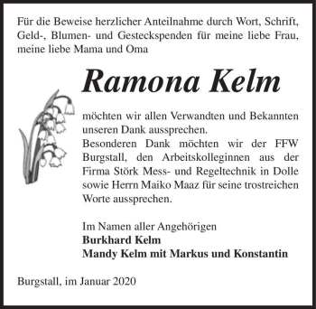 Traueranzeige von Ramona Kelm  von Magdeburger Volksstimme