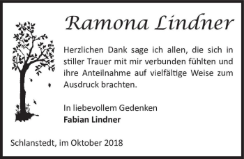 Traueranzeige von Ramona Lindner  von Magdeburger Volksstimme