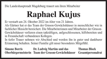 Traueranzeige von Raphael Kujus  von Magdeburger Volksstimme