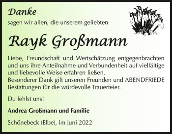 Traueranzeige von Rayk Großmann  von Magdeburger Volksstimme