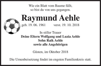 Traueranzeige von Raymund Aehle  von Magdeburger Volksstimme