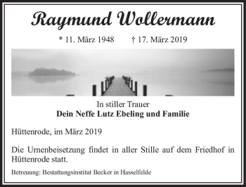 Traueranzeige von Raymund Wollermann  von Magdeburger Volksstimme