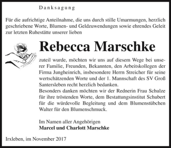 Traueranzeige von Rebecca Marschke  von Magdeburger Volksstimme
