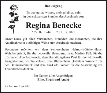 Traueranzeige von Regina Benecke  von Magdeburger Volksstimme