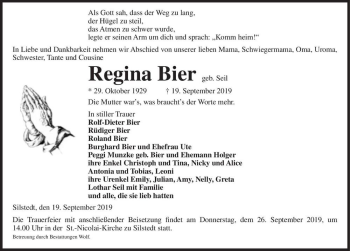 Traueranzeige von Regina Bier (geb. Seil)  von Magdeburger Volksstimme