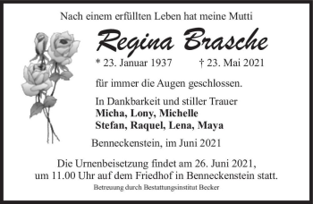 Traueranzeige von Regina Brasche  von Magdeburger Volksstimme