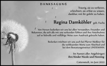 Traueranzeige von Regina Damköhler (geb. Fuchs)  von Magdeburger Volksstimme