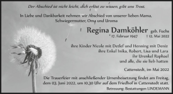 Traueranzeige von Regina Damköhler (geb. Fuchs)  von Magdeburger Volksstimme