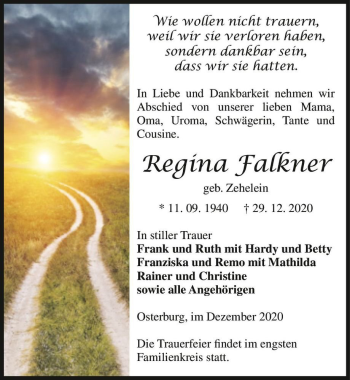 Traueranzeige von Regina Falkner (geb. Zehelein)  von Magdeburger Volksstimme