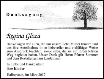 Traueranzeige von Regina Gloza  von Magdeburger Volksstimme