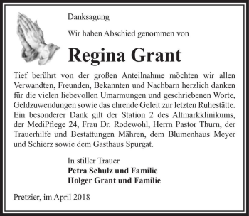 Traueranzeige von Regina Grant  von Magdeburger Volksstimme