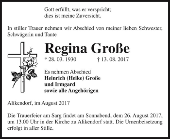 Traueranzeige von Regina Große  von Magdeburger Volksstimme