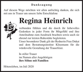 Traueranzeige von Regina Heinrich  von Magdeburger Volksstimme