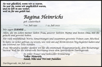 Traueranzeige von Regina Heinrichs (geb. Lauterbach)  von Magdeburger Volksstimme