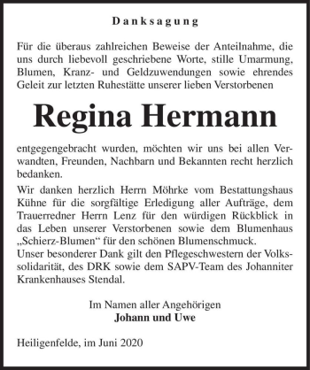 Traueranzeige von Regina Hermann  von Magdeburger Volksstimme