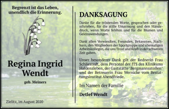 Traueranzeige von Regina Ingrid Wendt (geb. Meiners)  von Magdeburger Volksstimme