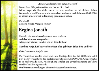 Traueranzeige von Regina Jonath  von Magdeburger Volksstimme