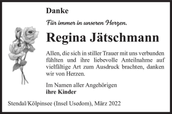 Traueranzeige von Regina Jätschmann  von Magdeburger Volksstimme