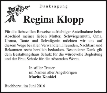 Traueranzeige von Regina Klopp  von Magdeburger Volksstimme