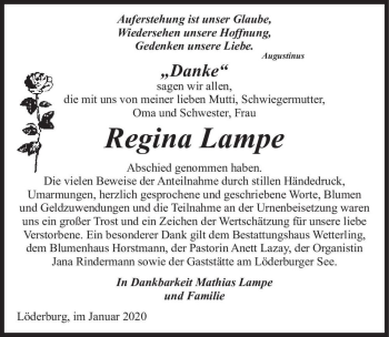 Traueranzeige von Regina Lampe  von Magdeburger Volksstimme
