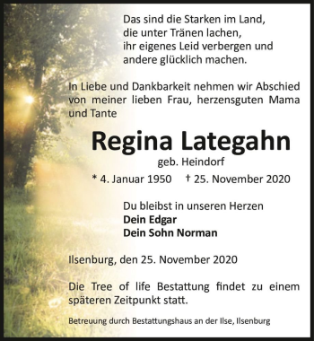 Traueranzeige von Regina Lategahn (geb. Heindorf)  von Magdeburger Volksstimme