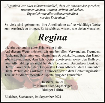 Traueranzeige von Regina Lübke  von Magdeburger Volksstimme
