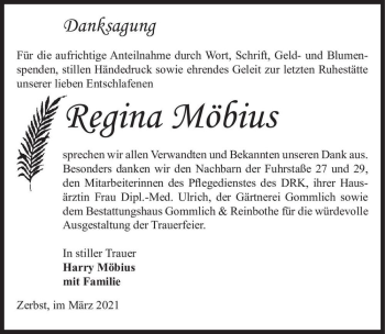 Traueranzeige von Regina Möbius  von Magdeburger Volksstimme