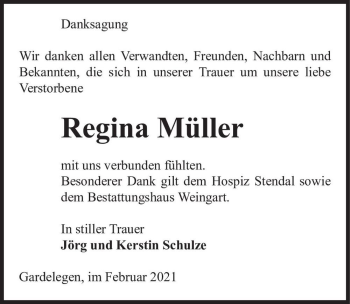 Traueranzeige von Regina Müller  von Magdeburger Volksstimme