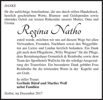 Traueranzeige von Regina Natho  von Magdeburger Volksstimme