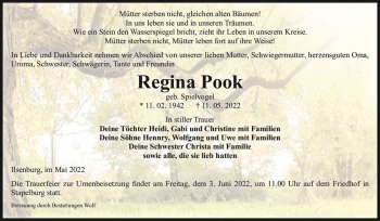 Traueranzeige von Regina Pook (geb. Spielvogel)  von Magdeburger Volksstimme