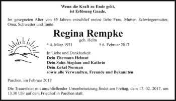 Traueranzeige von Regina Rempke (geb. Helm)  von Magdeburger Volksstimme