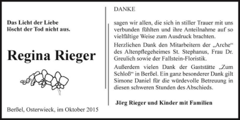 Traueranzeige von Regina Rieger  von Magdeburger Volksstimme