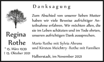 Traueranzeige von Regina Rothe  von Magdeburger Volksstimme