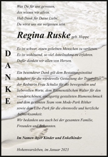 Traueranzeige von Regina Ruske (geb. Hoppe)  von Magdeburger Volksstimme