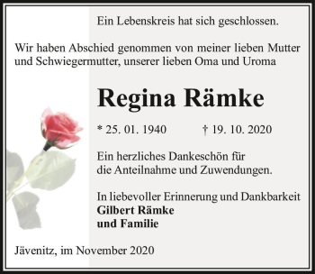 Traueranzeige von Regina Rämke  von Magdeburger Volksstimme