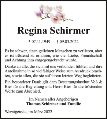 Traueranzeige von Regina Schirmer  von Magdeburger Volksstimme
