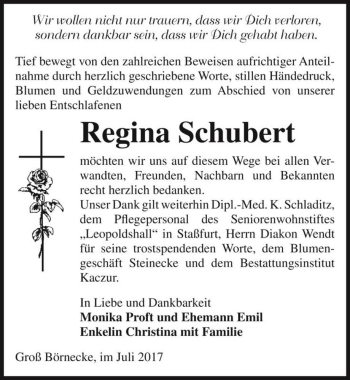 Traueranzeige von Regina Schubert  von Magdeburger Volksstimme