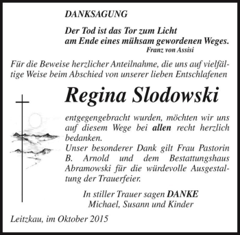 Traueranzeige von Regina Slodowski  von Magdeburger Volksstimme